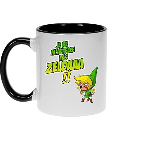 OKIWOKI Mug Noir Zelda parodique Link : Un Coup de Gueule de héros. (Parodie Zelda)