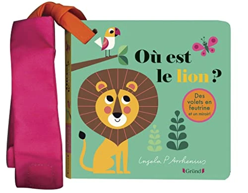 Où est le lion ? – Livre poussette à rabats en feutrine et miroir – À partir de 6 mois