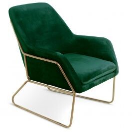 Fauteuil Claudio Velours Vert pieds Métal Or