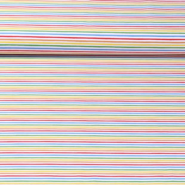 Popeline de coton - Rayures colorées Blanc