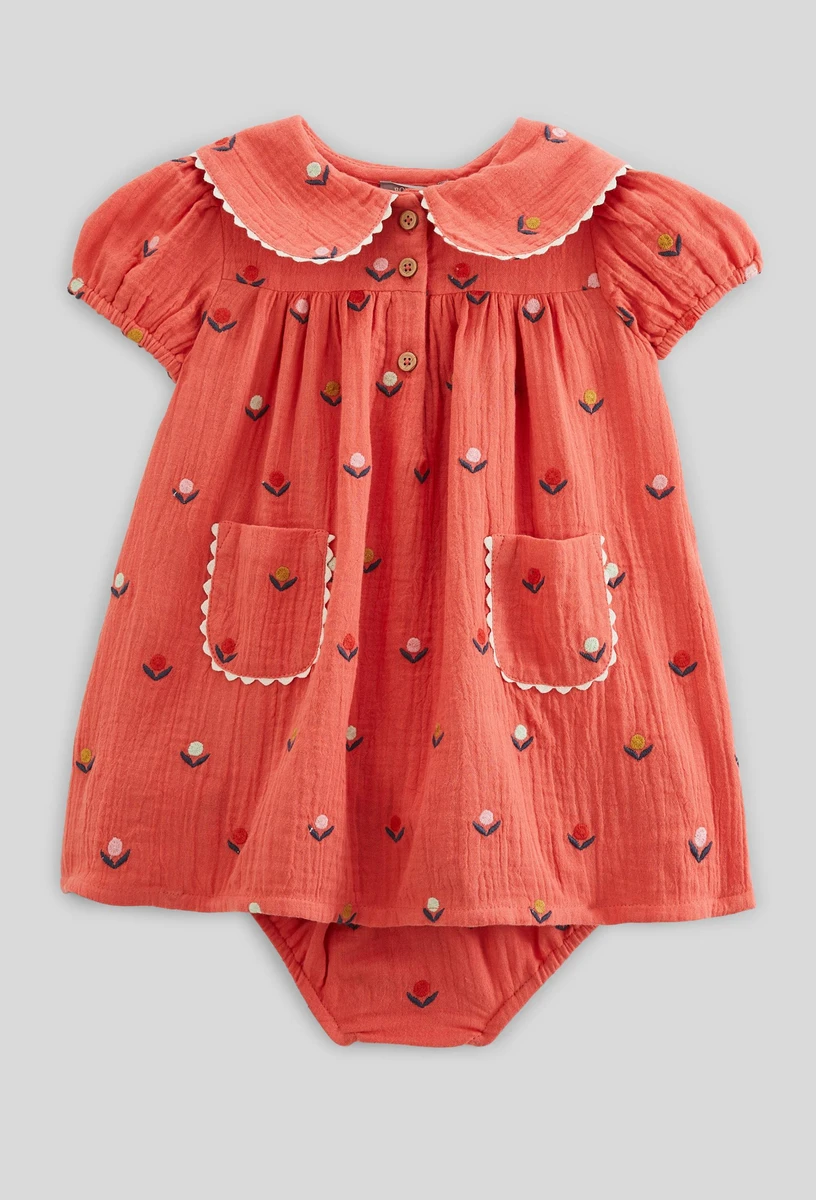Robe avec bloomer brodés en gaze de coton BIO GOTS