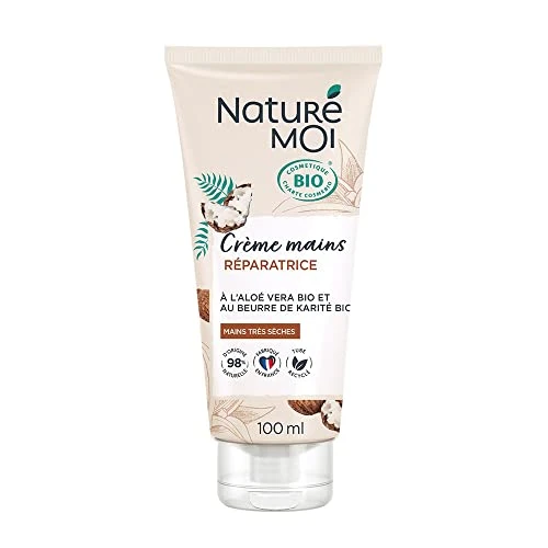 Naturé Moi - Crème Mains Réparatrice - Peaux Très Sèches - Crème Hydratante Mains à l'Aloe Vera et Beurre de Karité Bio - 98% d'Origine Naturelle - Certifié Biologique - 100 ml - Fabriqué en France