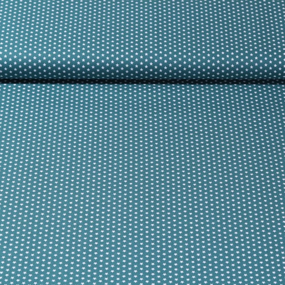 Popeline de coton Stella - Mini étoiles Pétrole Blanc