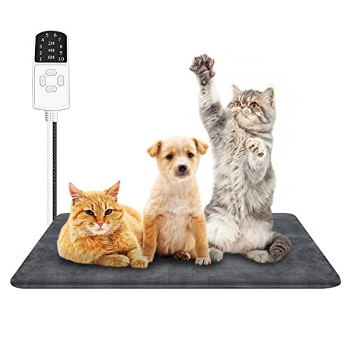 YOKISS Coussin Chauffant pour Animaux domestiques,Tapis Chauffant Chien Chat 45x70cm avec Minuterie Auto Off,Tapis Couverture Lavable, Chauffant Electrique pour Animaux Temperature Reglabl(Gris)