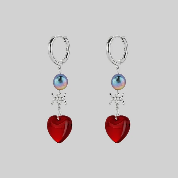 HEART OF STONE. Heart & Pearl Hoop Earrings - Silver