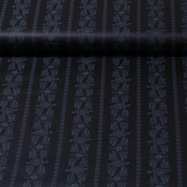 Tissu traditionnel en coton Romantico - Rameaux de fleurs Bleu marine