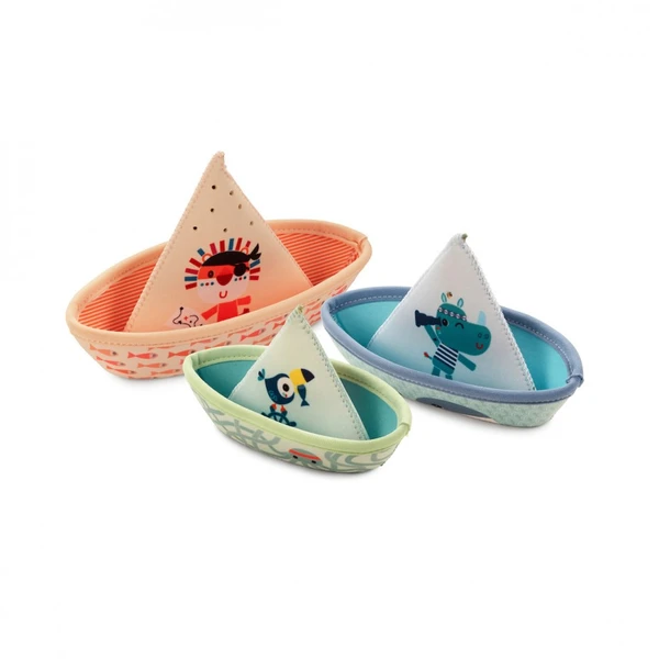 Jouet de bain voiliers - Set de 3 bateaux, pour enfant dès 6 mois - Au bain (3 mois +) - Lilliputiens