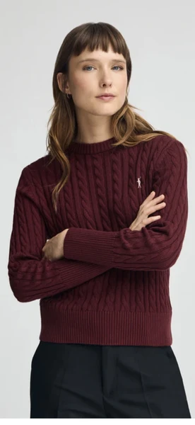 Pull grenat à col ras du cou en laine mélangée avec broderie Rigby Go