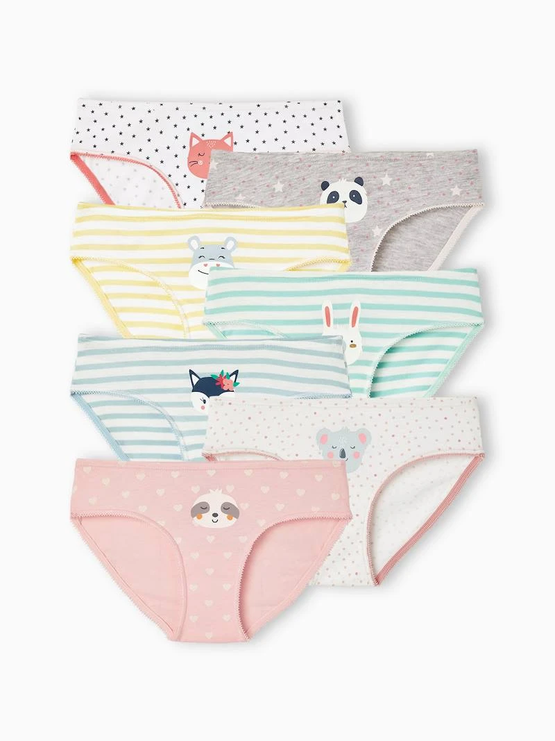 Lot de 7 culottes fille animaux lot assorti couleurs - Vertbaudet