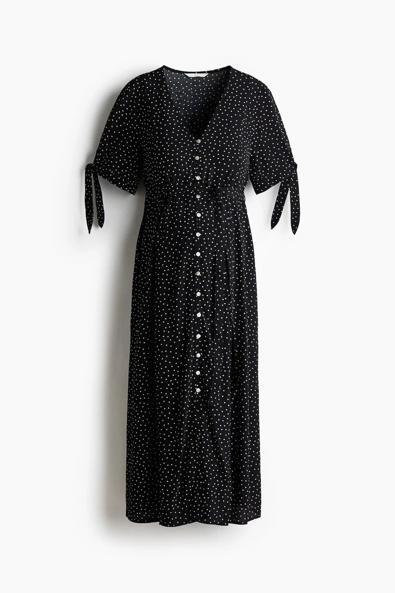 MAMA Robe en viscose avec ceinture à nouer - Noir/pois - FEMME | H&M FR