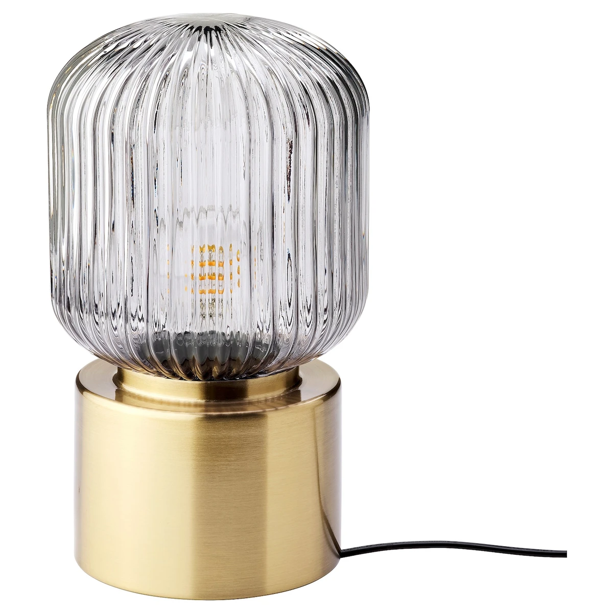 SOLKLINT Lampe de table - pied laiton/verre gris transparent 28 cm