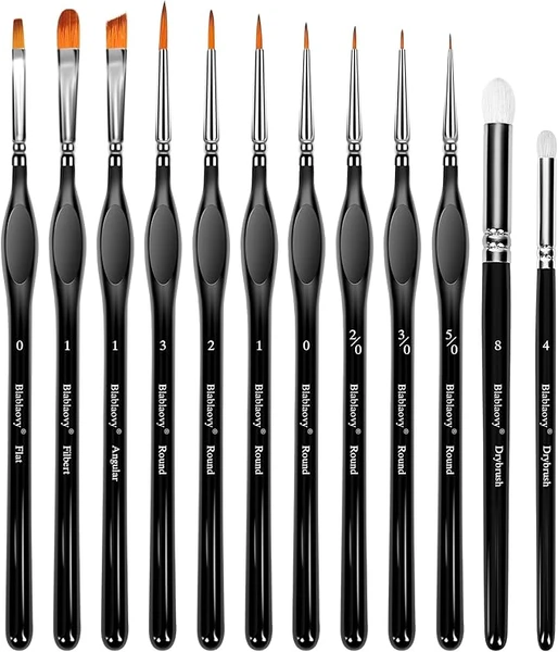 12pcs Miniature Paint Brushes Drybrush Set, Detail Paint Brushes for Acrylics, Watercolor, Figurines Model, Face Painting, Piant by Number Kit for Adults - Triangular Handles