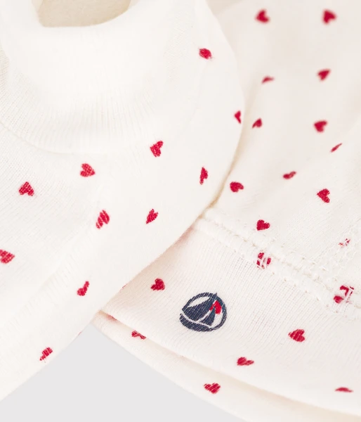 Lot de bonnet et chausson bébé en coton cœurs