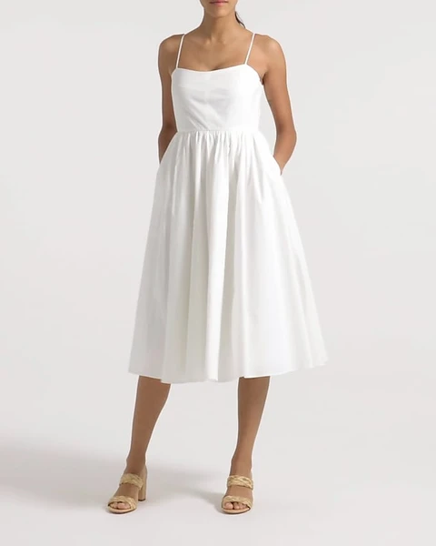 A-line stretch cotton poplin midi dress