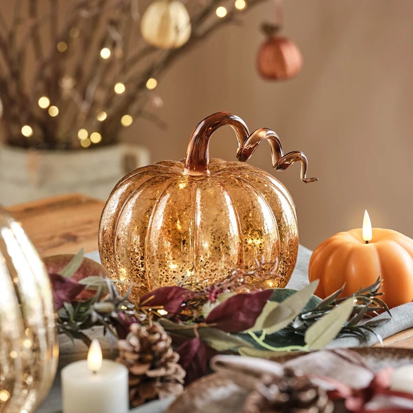 Citrouille Lumineuse Ambrée à Tige en Spirale