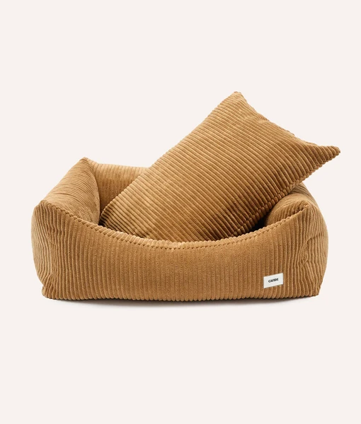 Lit pour chien en velours côtelé moutarde, Snozy