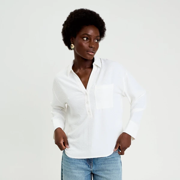 Vareuse droite courte manches longues ecru femme