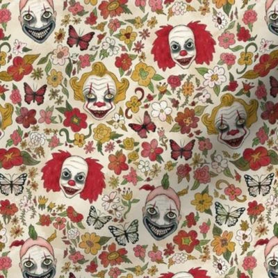 Evil Clown Garden (small-scale) Fabric | Spoonflower