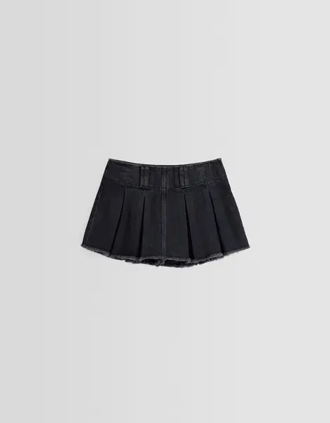 Jupe-culotte plissée denim effet délavé