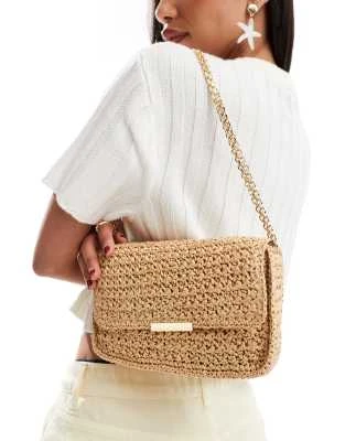 Mango - Sac à main en raphia avec bandoulière - Beige clair