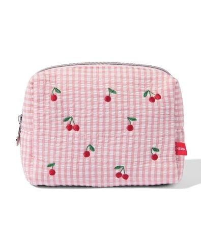 trousse 18,5x6,6x13cm seersucker carreaux cerises - HEMA