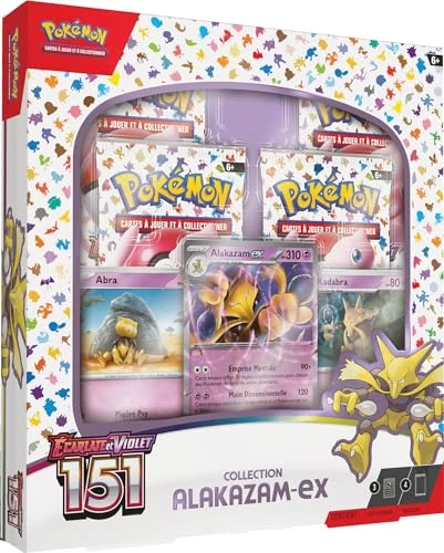 Pokémon - Ecarlate et Violet 151 (EV3.5) - Coffret Alakazam-ex : 4 boosters Ecarlate et Violet 151 - Jeux de société - Jeux de Cartes à Jouer et à Collectionner - A partir de 6 Ans - Version FR