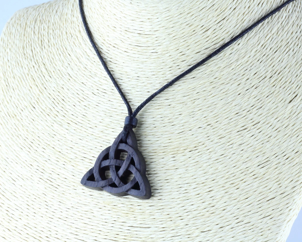 Celtic knot necklace Triquetra necklace Trinity necklace Wood necklace 5000 years old bog oak