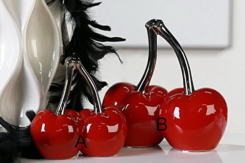 Sculpture moderne rouge cerise dOUBLE en céramique rouge/argenté 21 cm