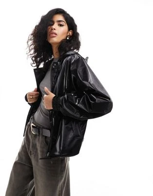 Rains - String - Veste courte ample et imperméable - Noir brillant | ASOS