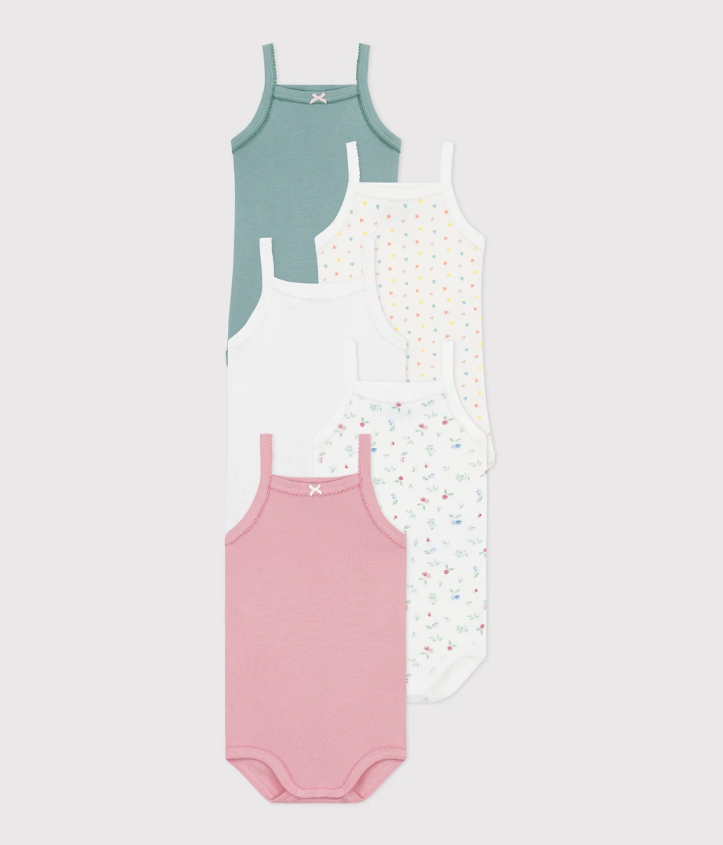 Lot de 5 bodies bretelles en coton fleuri bébé