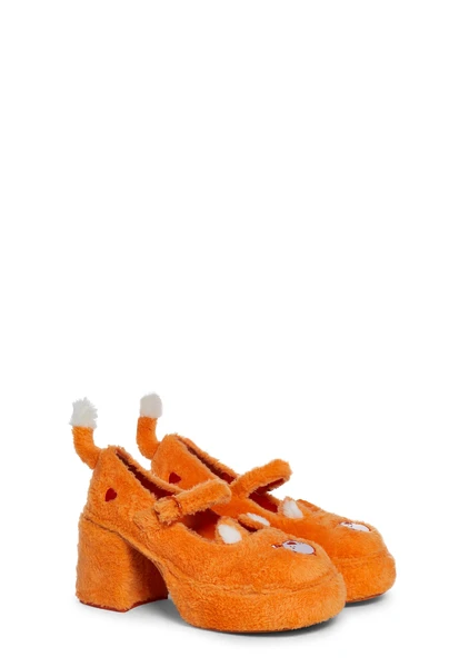 Dolls Kill x Care Bears Fuzzy Platform Mary Janes - Orange