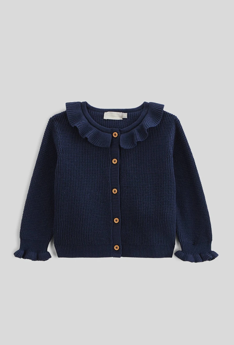 Cardigan tricot col fantaisie uni en coton