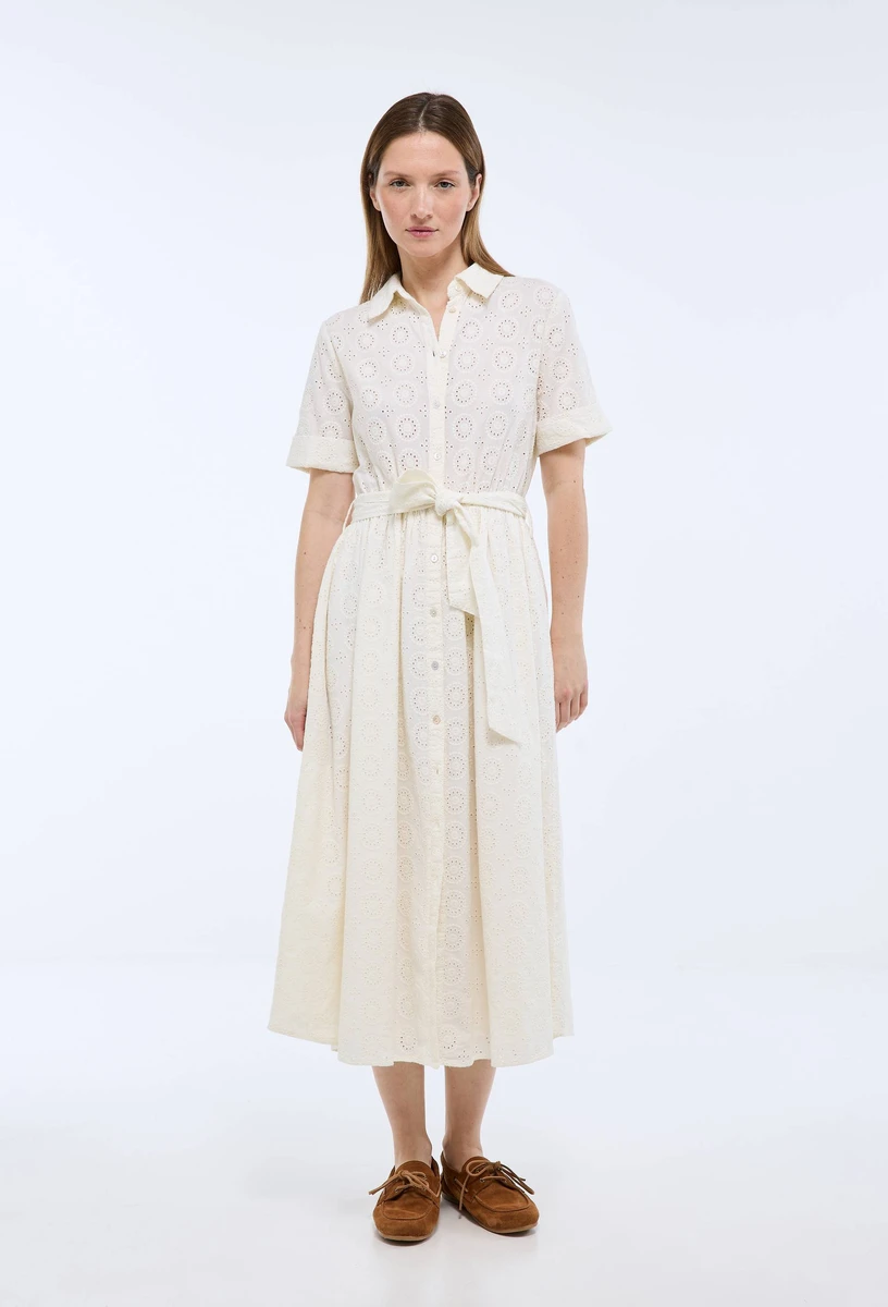 Robe midi broderie anglaise en coton BIO GOTS