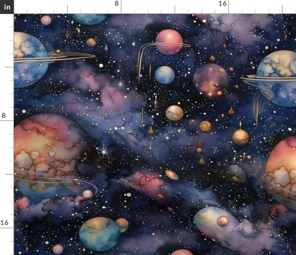 Space Planets Stars Colorful Watercolor Fabric | Spoonflower