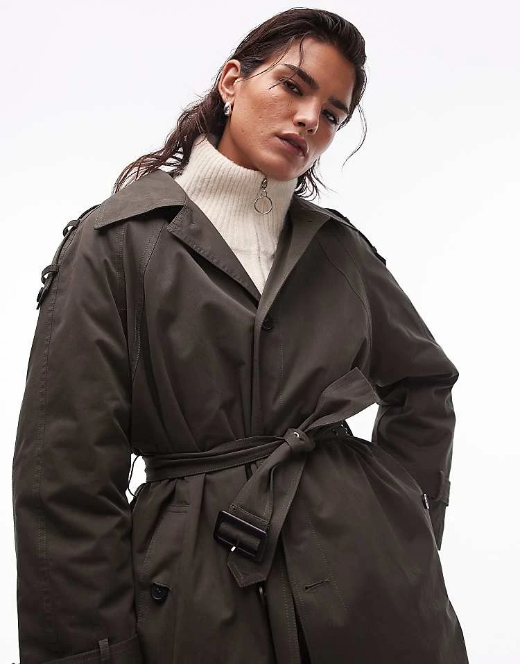 Topshop - Trench-coat 2-en-1 doublé - Vert foncé