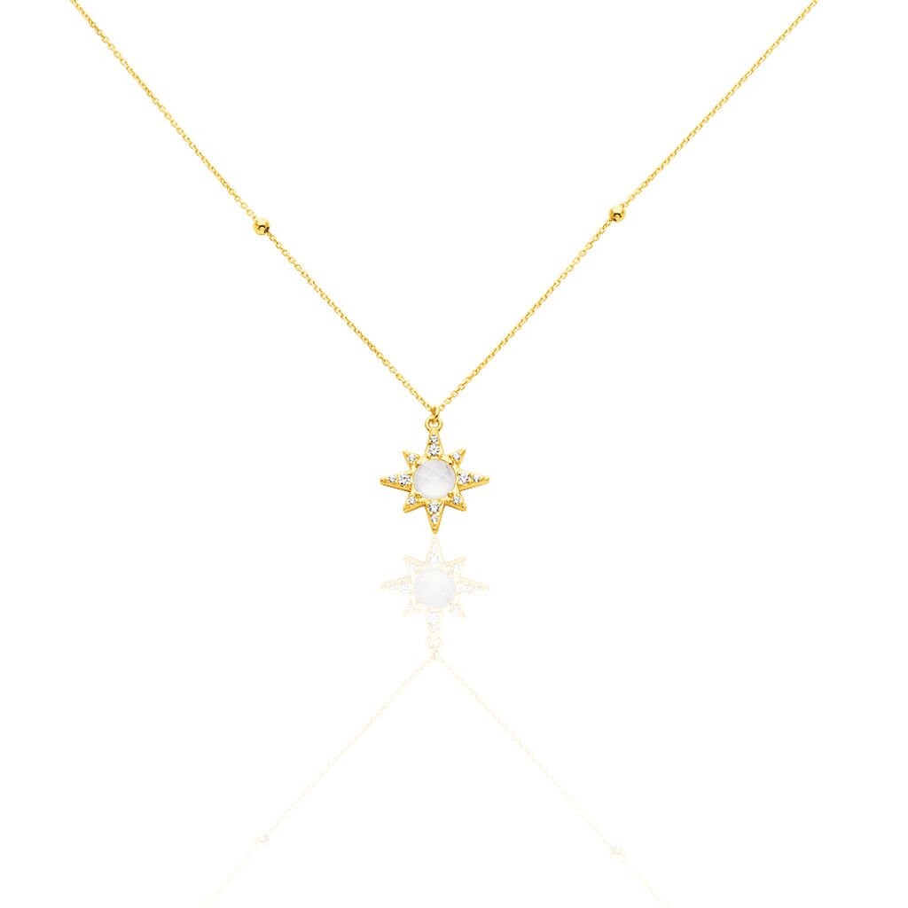 Collier Terry Or Jaune Calcedoine Et Oxyde De Zirconium