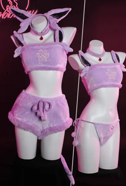 PM Monstre Dérivé Lingerie Sexuelle Kawaii Deux Pièces Violet avec Serre-tête et Bas
