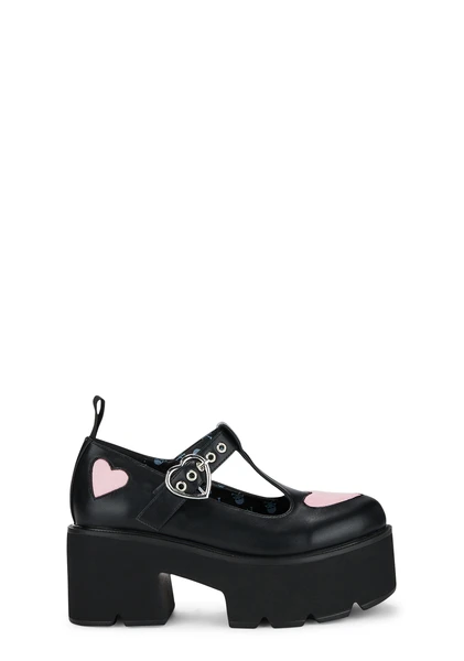 Lamoda Platform Heart Mary Janes - Black