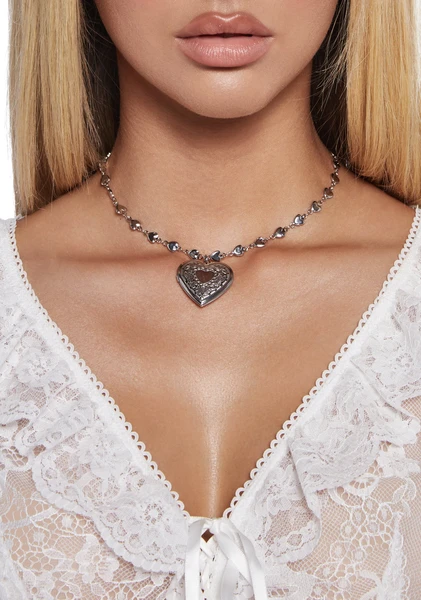 Heart Locket Charm Necklace - Silver