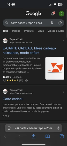 Carte cadeau tape à l’oeil