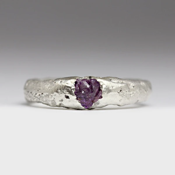 Rough Purple Sapphire Ring in Silver