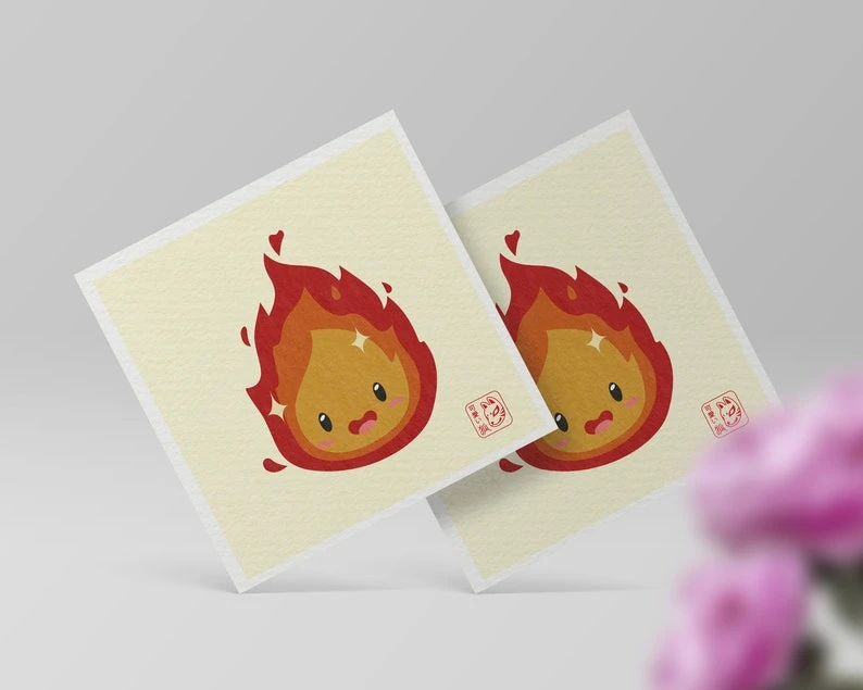 Kawaii fire art print - Calcifer art print - kawaii illustration - Ghibli print