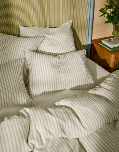 Parure Gaze de coton double épaisseur - Rayure Vintage Verte