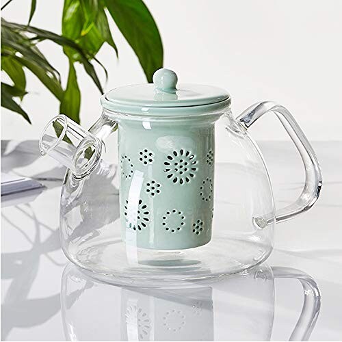 TAMUME 1000ml Théière en Verre avec Crépine en Porcelaine (Green)