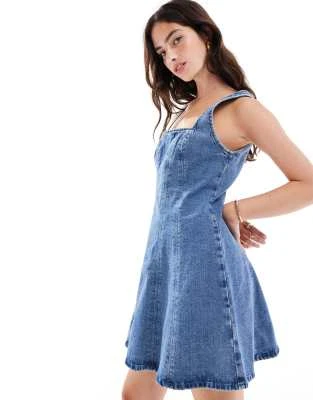 Abercrombie & Fitch - Combinaison en jean sans bretelles - Bleu moyen délavé