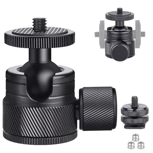 Mini rotule, ARTCISE Mini rotule de trépied en métal avec Fixation Amovible 1/4 pour Appareil Photo, DSLR, trépied, Moniteur, lumière, Charge Max. 3kg