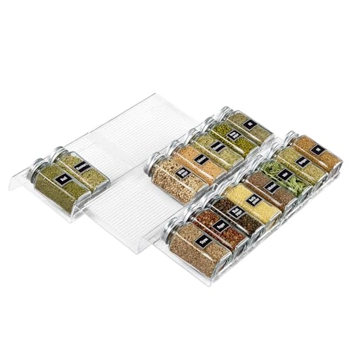 Lifewit Rangement, Étagère pour Tiroirs Porte Epice Support Epices Cuisine Organisateur Grande Capacité Extensible de 20 cm à 40 cm 3 niveaux, Lot de 6, Transparent