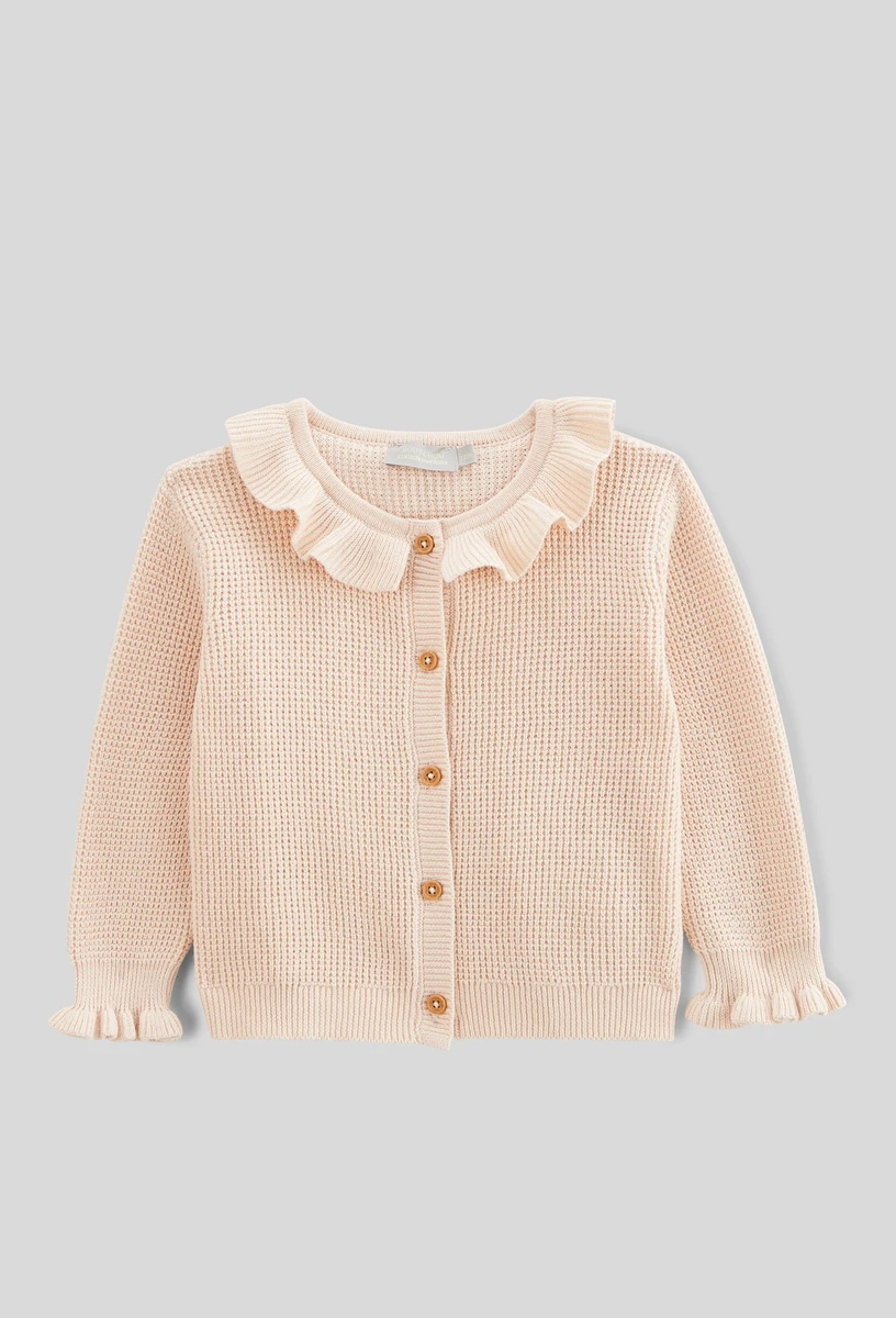 Cardigan tricot col fantaisie uni en coton