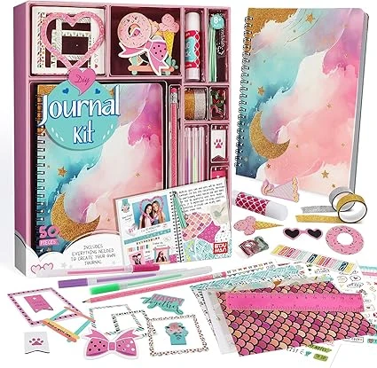 EDUMAN Scrapbooking accessoires set, Bullet Head Garbage journal set avec Diary Scrapbooking accessoires, A5 Raster Notebook, cadeau de scrapbooking DIY pour les filles (rose)