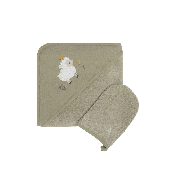 Set de bain avec cape et gant de toilette La Vie à la Ferme vert | Prémaman